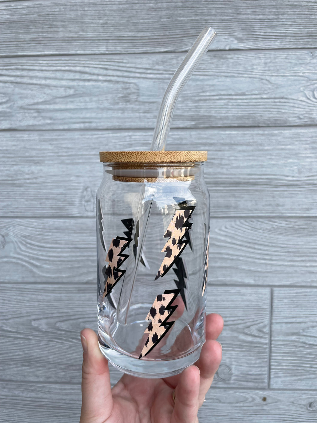 Cheetah Bolt Glass Can || 16oz Iced Coffee Glass Can