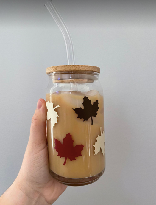 Fall Leaves Glass Can