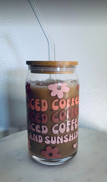 Iced Coffee + Sunshine Glass Can || 16oz Glass Can