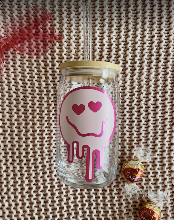 Smiley Face 16oz Glass Can Cup – GabbyCreates