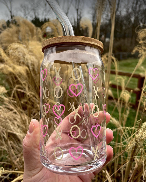 XOXO Glass Can || 16oz Glass Can